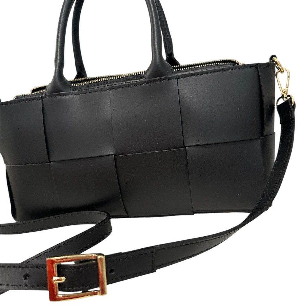 ISADORA Black Woven Leather Top Handle Crossbody Bag – Like New